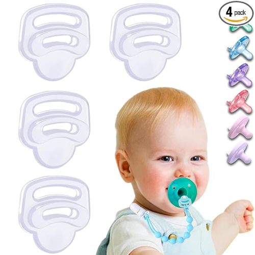 Silicone Pacifier Clip Adapter Ring for Philips Avent Soothies, 4 Pack 100% Food-Grade Silicone Binky Clips Holder Adapter Ring Competible with Soothie, BPA-Free Soft Flexible Safe Durable,Transparent