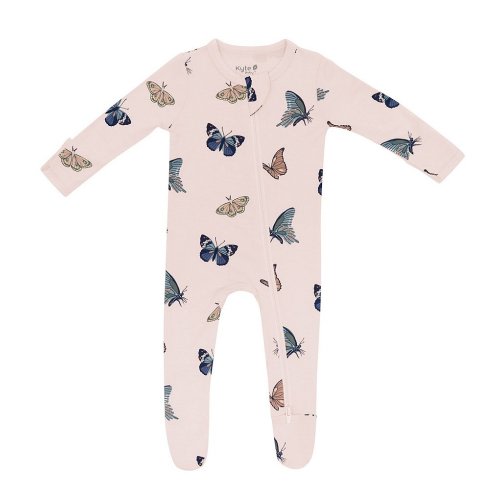 Kyte BABY Baby Girls Bamboo Butterfly Print Zip Front Footie
