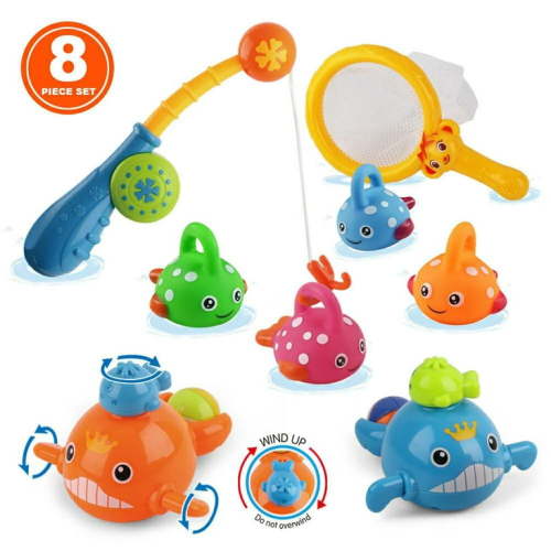 Bath Toys, Magnetic Fishing Toys Games Set for Kids,8PCS Bathtub Toy  with Shower and Floating Bath Fish Toys,  Fishing Game Toys  for 3 4 5 6 Years Old Kids