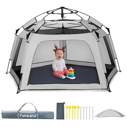 Baby Playpen Pop-up Tent - Outdoor & Indoor Play Tent for Beach with Canopy Travel Bag Portable Play Yard for Babies & Toddlers (Ocean)