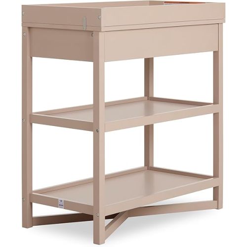 Dream On Me Owen Changing Table in Almond Butter, BSA Certified, with Two Bottom Shelves for Storage