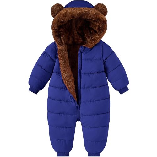 Baby Boy Snowsuit Fleece Toddler Coat 0M-3T Winter Suit with Hood | Long Sleeve Windproof Warm Fleece Cuff Sleeves Bear Ear Infant Snow Suit