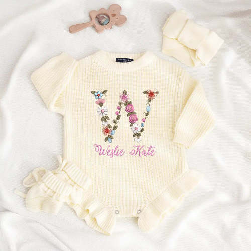 Custom Floral Embroidered Baby Romper