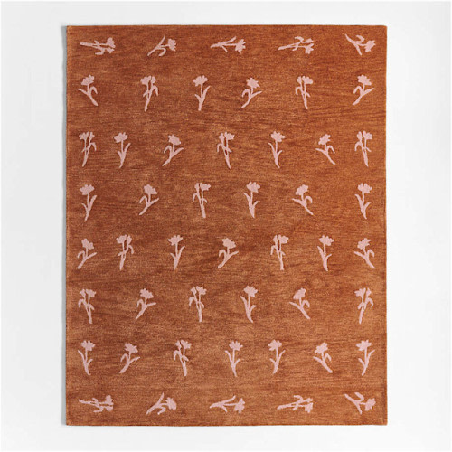 Crate and Barrel Lupin Terracotta Floral Kids Wool Area Rug