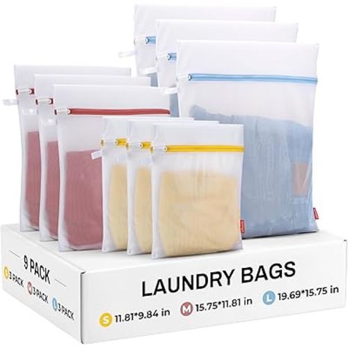 9 Pack Laundry Bag, Mesh Laundry Bags with Sturdy Zipper, Hanging Loop and Breathable Fine Net, Artisans Made Wash Bags for Lingerie, Delicates, Underwear, Pants, Shoes, Socks