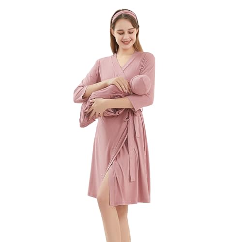 Galabloomer Maternity Robe and Baby Receiving Blanket, Matching Mommy Labor Delivery Robe and Swaddle Set Navy blue