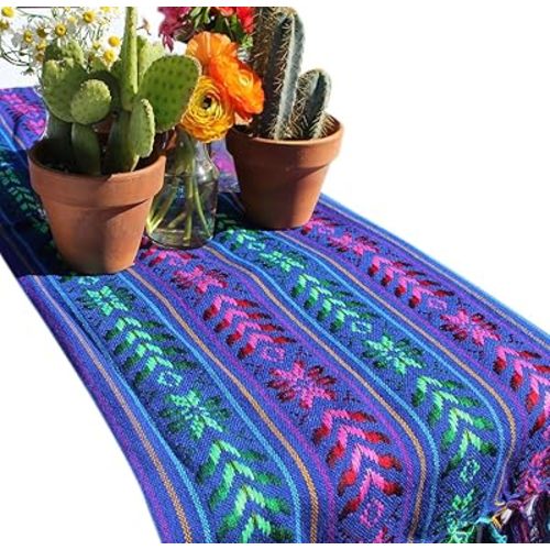 For Lauren’s Labor - Del Mex Woven Rebozo Style Mexican Table Runner Scarf (Blue)