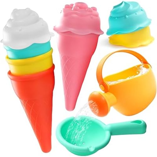 Baby Bath Toys for Kids Ages 1-3 6 PCS Ice Cream Toddler Bath Toys Mold Free Bathtub Water Shower Toys for 1 2 3 4 5 6 Years Old Girls Boys Christmas Birthday Gifts