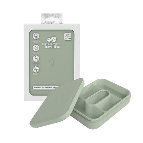 ezpz Baby-Led Weaning Box (Sage) - 6 Months+ - 100% Silicone Lunch Box for Mealtime + Travel - All-in-one Feeding + Storage System - Supports BLW Tools - Baby Feeding Essentials