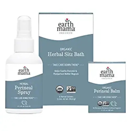 Earth Mama Postpartum Recovery Kit, Take Care Down There® Trifecta with Organic Perineal Balm, Sitz Bath & Herbal Peri Spray, 3-Piece Set
