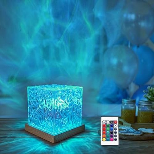 RICHMYC Ocean Wave Projector Light, 16 Colors Gradual Rotating Water Lamp with Remote Control, Beach Decor Sea Themed Northern Lights Projector for Office Bedroom Bar Restaurant(Plug in 4.7in)