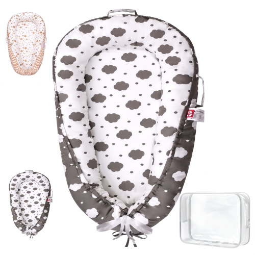 TAYYEE Baby Playmat for 0-24 Months, Portable Infant Lounger with Carry Handle, Gray, 34 x19 Inches