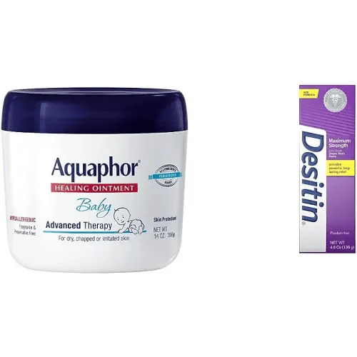 Aquaphor Baby Healing Ointment Advanced Therapy Skin Protectant, 14 Oz Jar & Desitin Maximum Strength Baby Diaper Rash Cream with 40% Zinc Oxide, 4.8 oz