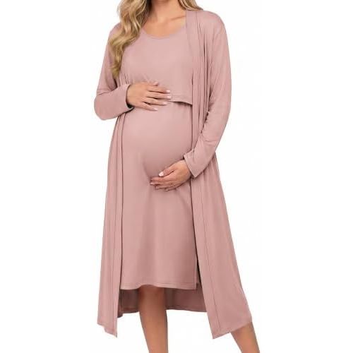Ekouaer Nursing Gown and Robe Set Labor Delivery Nightgown Hospital Dress