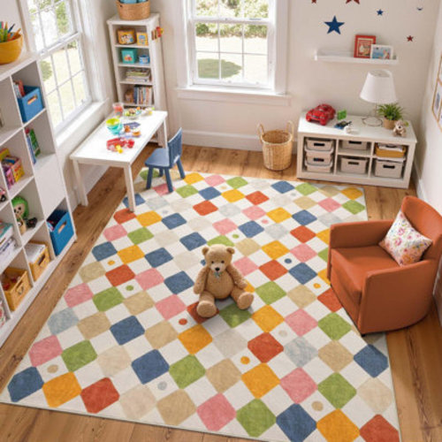 Bungalow Rose Colorful Diamond for Kids Washable Non-slip Rug | Wayfair