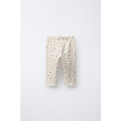 FLORAL TEXTURED LEGGINGS - Ecru / Blue | ZARA United States