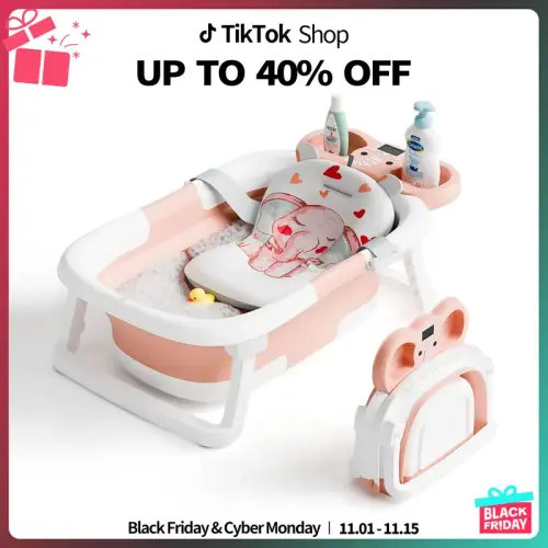 Collapsible Baby Bathtub with Real-time Temp Monitor + Floating - TikTok Shop