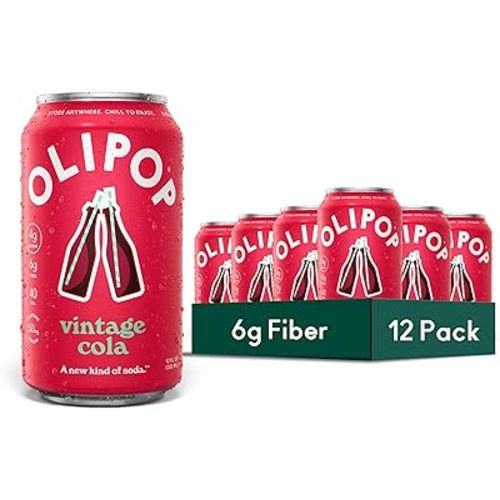 OLIPOP Prebiotic Soda Pop, Vintage Cola, Pantry Pack Packed with Prebiotics, Fiber, and Botanicals, Gluten Free, GMO Free, 12oz (12-Cans) (Packaging May Vary)