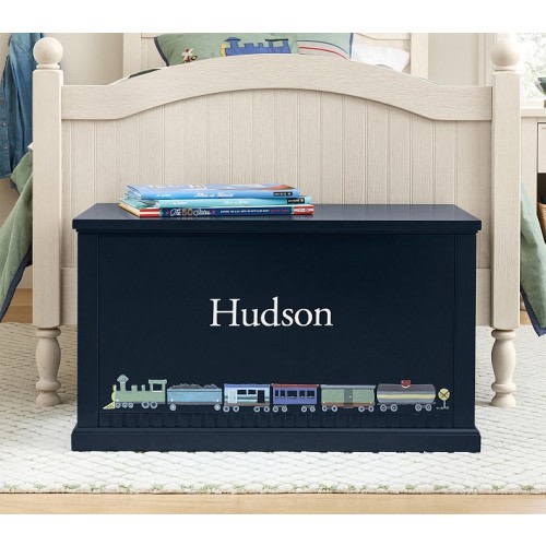 Painted Toy Chest with Trains (31")