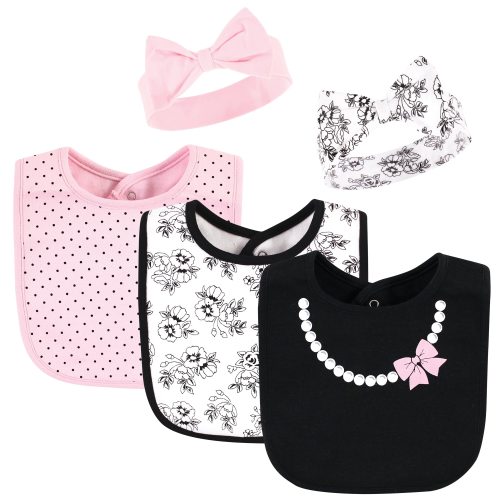 Hudson Baby Infant Girl Cotton Bib and Headband, Toile, 0-6 months - Toile - One Size
