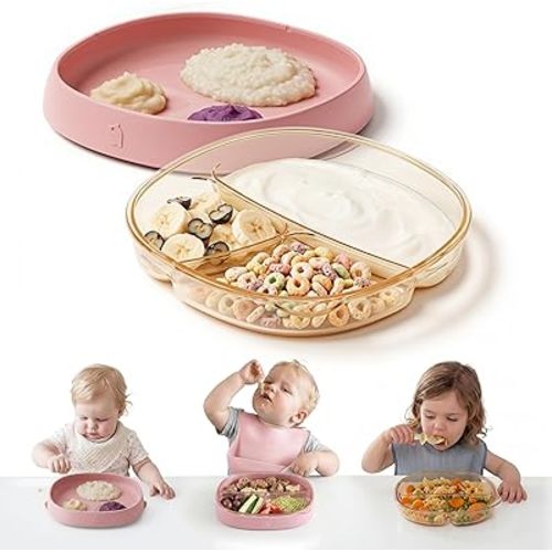 3-in-1 Baby Suction Plates for Toddlers 6-36 Months - Premium Bottle-Grade PPSU Silicone Divided Dishes, Stage-Based Self-Feeding Supplies, BPA Free Stain & Odor Resistant, Microwave Dishwasher Safe