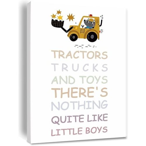 Tractors Trucks And Toys There’s Nothing Quite Like Little Boys Canvas Wall Art Decor, Toddler Boy Room Baby Nursery Painting Home Playroom Decoration for Kids Room Bedroom Framed 8 * 12 inch