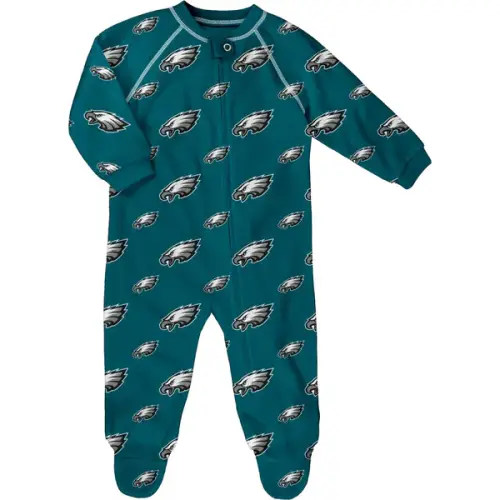 Newborn & Infant Philadelphia Eagles Green Allover Print Raglan Full-Zip Sleeper