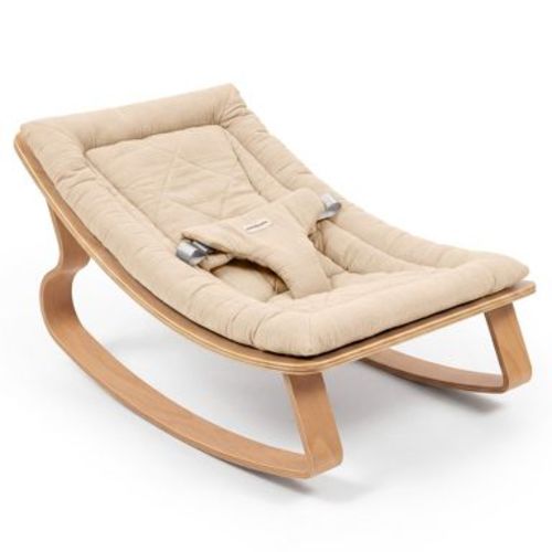 Comfy Cubs Baby Rocker for Ages 0-24 Months, Wooden Baby Recliner with Soft Removable Cotton Cushion - Sand