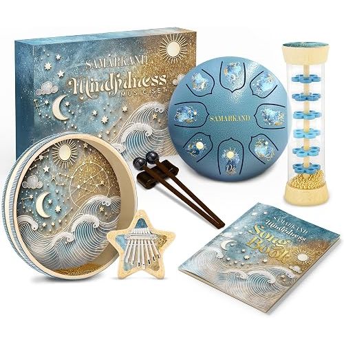 Instrumentos musicales Kalimba, Rainstick, Rain Drum & Ocean Drum - Aprendizaje, aula de música, imprescindibles para niños, música para niños, instrumentos musicales para niños pequeños, aumenta la