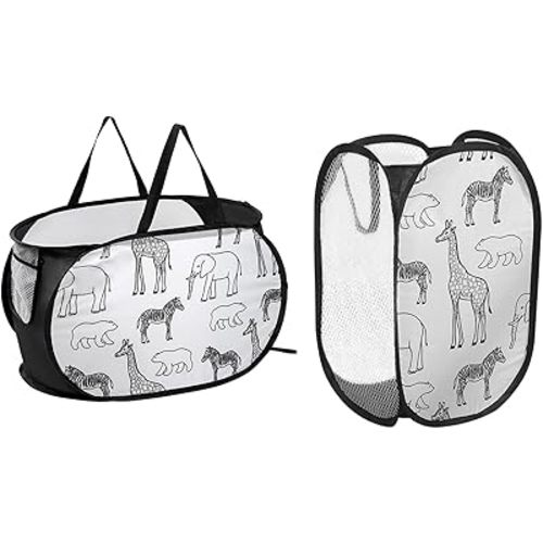 2 Pack Foldable Mesh Laundry Baskets,Animal Pattern Dirty Clothes Washing Laundry Basket Pop Up Hampers with Carry Handles for Bedroom Bathroom Laundry Room Hotle College Dorm Travel
