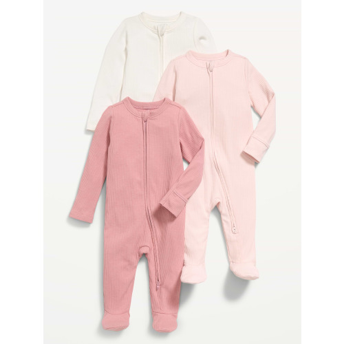 Ribbed 2-Way-Zip Sleep & Play Footed One-Piece 3-Pack for Baby
