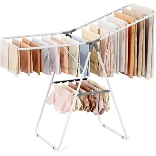APEXCHASER Foldable Clothes Drying Rack, Adjustable Gullwings Space-Saving Laundry Drying Rack, Indoor Outdoor Use for Laundry Room Balcony Patio, Grey