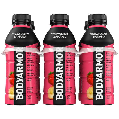 BODYARMOR Strawberry Banana Electrolyte Sports Drink, 16 fl oz, 6 Pack Bottles
