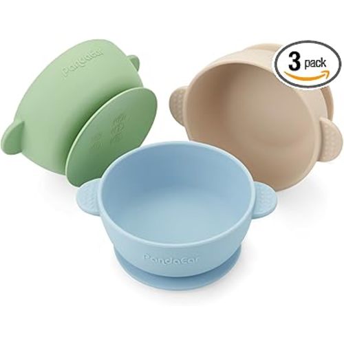 PandaEar 3 Pack Baby Bowls with Suction| Stay Put Silicone Food Bowl for Babies Kids Toddlers Infants| Food Grade Soft Safe BPA-Free Silicone (Multi-Color)