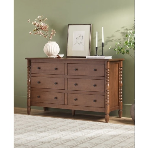 Traditional Vivienne 6-Drawer Easy Assembly Solid Wood Dresser - Dark Brown