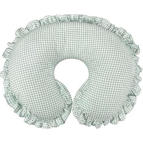 DILIMI Cotton Nursing Pillow Cover, Removable Ruffled Pillowcase for Breastfeeding Pillows, Ultra Soft Comfortable Slipcover for Baby Girl and Boy, Green Gingham