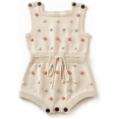 Simplee kids Baby Girl Romper, Sleeveless Pompoms Square Neck