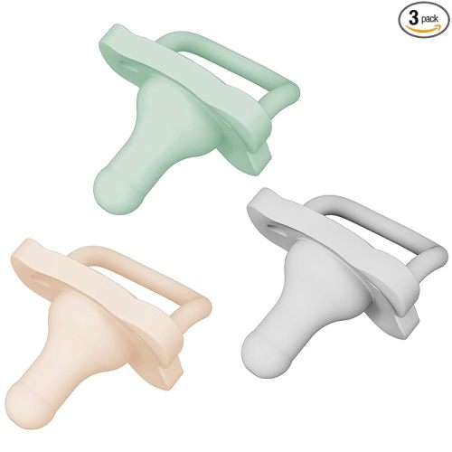 Dr. Brown's HappyPaci 100% Silicone Baby Pacifier, Contoured One-Piece Design, Gray/Green/Ecru, 0-6m, BPA-Free, 3-Pack
