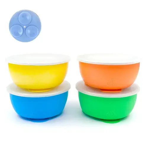 Stainless Steel Bowl with Silicone Suction Sleeve + Lids (Yellow/Green/Blue/Orange)