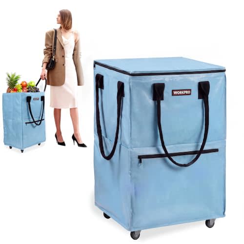 WORKPRO Large Rolling Grocery Bag, 36-Gallon Rolling Tote with 5 Wheels | Reusable Grocery Bag on Wheels, Holds Up to 110 lbs, Heavy Duty Rolling Tote for Groceries, Laundry, Moving & Back to School