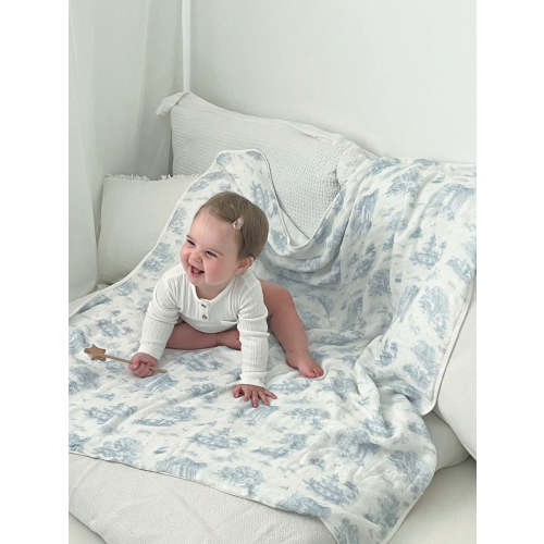 Spring Toile Blue Bamboo Baby Blanket | The Gilded Bird US
