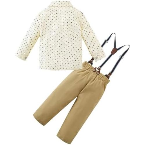 Boarnseorl Baby Boys Gentleman Outfits Pants Sets, Infant Long Sleeve Shirt + Pants + Bow Tie + Suspenders,3-6M