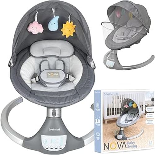 Jool Baby Nova Swing for Newborns - Electric Motorized Infant Swing, Bluetooth Music, 10 Preset Melodies, Remote (Updated Model, Gray)