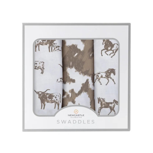 Newcastle Classics Forever Cowboys and Cowgirls 3 Pack Bamboo Muslin Swaddle Blankets