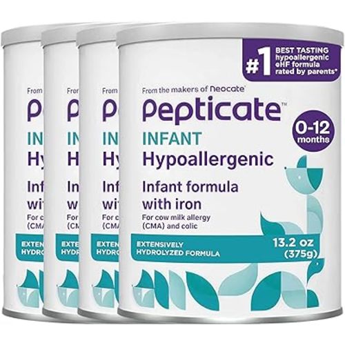 Pepticate Hypoallergenic Infant Formula for Relief of Cow Milk Allergy Symptoms, Nutritionally Complete Baby Milk with DHA, ARA & Prebiotics, Baby Formula Suitable from 0-12 months, 13.2oz (Pack of 4)