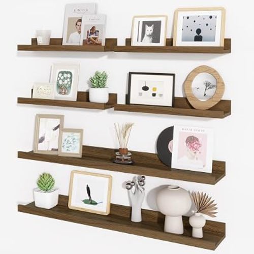 Picture Ledge Shelf, Floating Shelves for Wall Decor, Walnut, 6Pcs, 30''