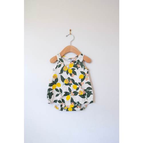 Lemon Print Baby Romper: Organic Cotton Summer Playsuit