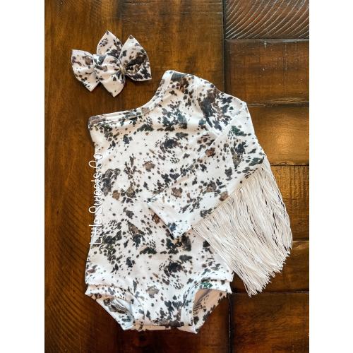 One Shoulder Leotard w/ Fringe Sleeve