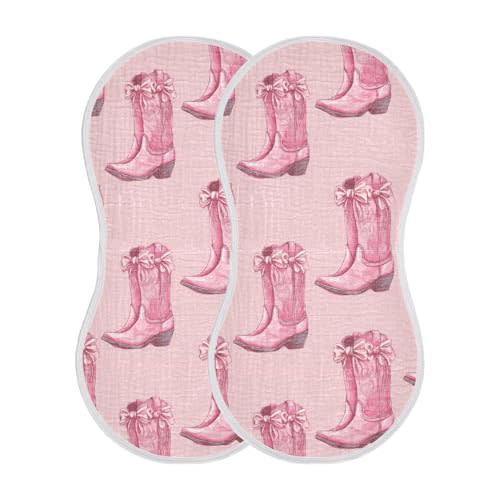 Western Cowgirls Boots Pinks Burp Cloths Baby Boys Girls Absorbent Soft Cotton Burping Cloths Rags, 2 Pack