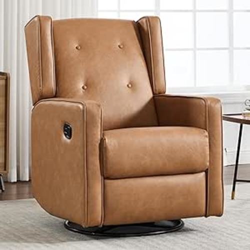 CANMOV Swivel Rocker Recliner Chair, Nursery Glider Chair, Nursery Rocking Chairs, Manual Reclining Chair, Brown